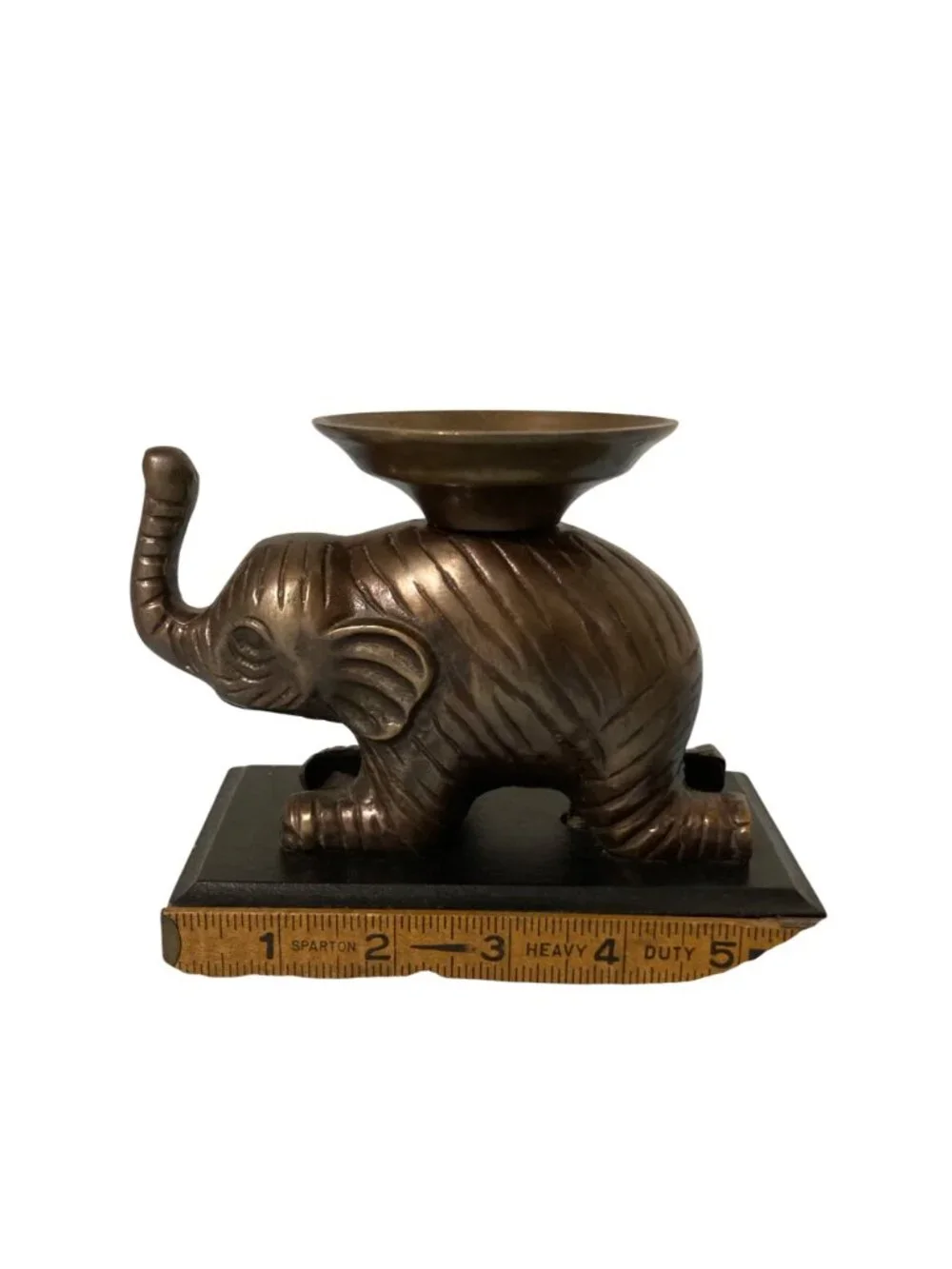 Vintage Elephant Candle Holder Statue On Wooden Base